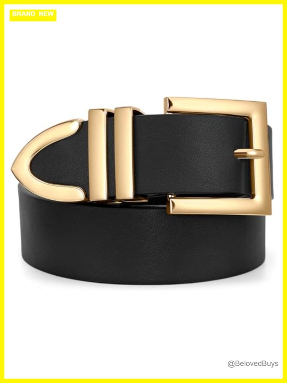 Faux Leather Plus Size Women's Belt with Gold Square Buckle for Jeans Pants